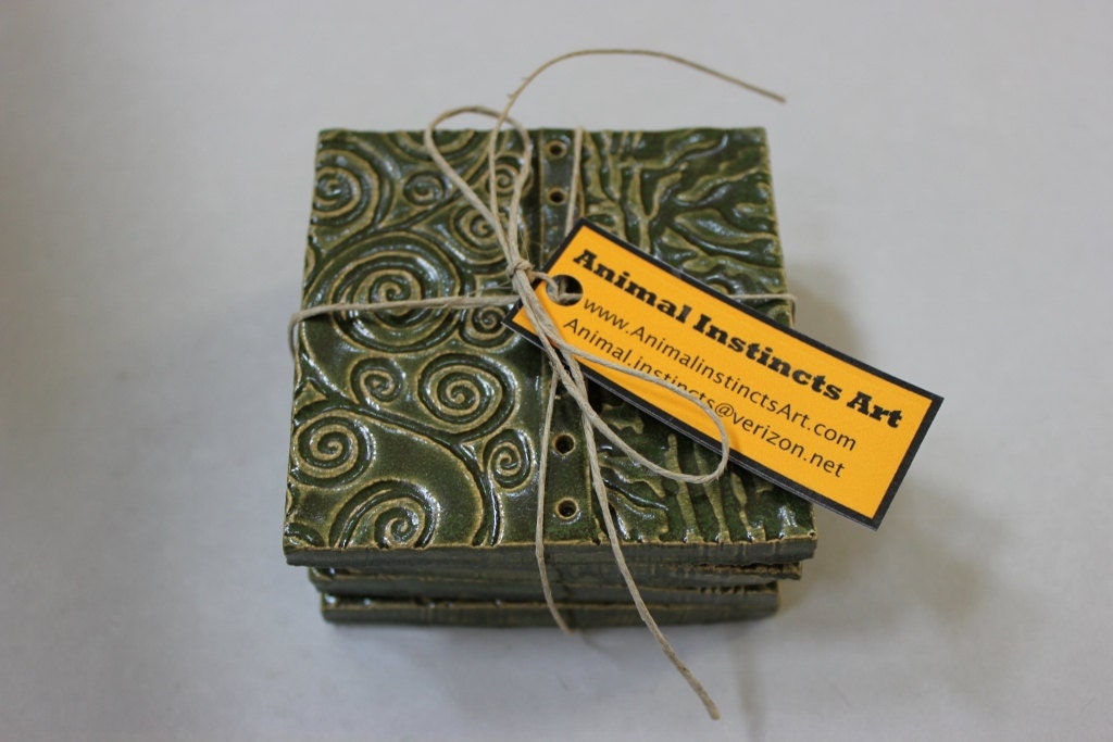 Green Ceramic Coaster set of four Item 1182