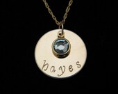 Personalized Single Name and Birthstone Gold Necklace - Custom Hand Stamped