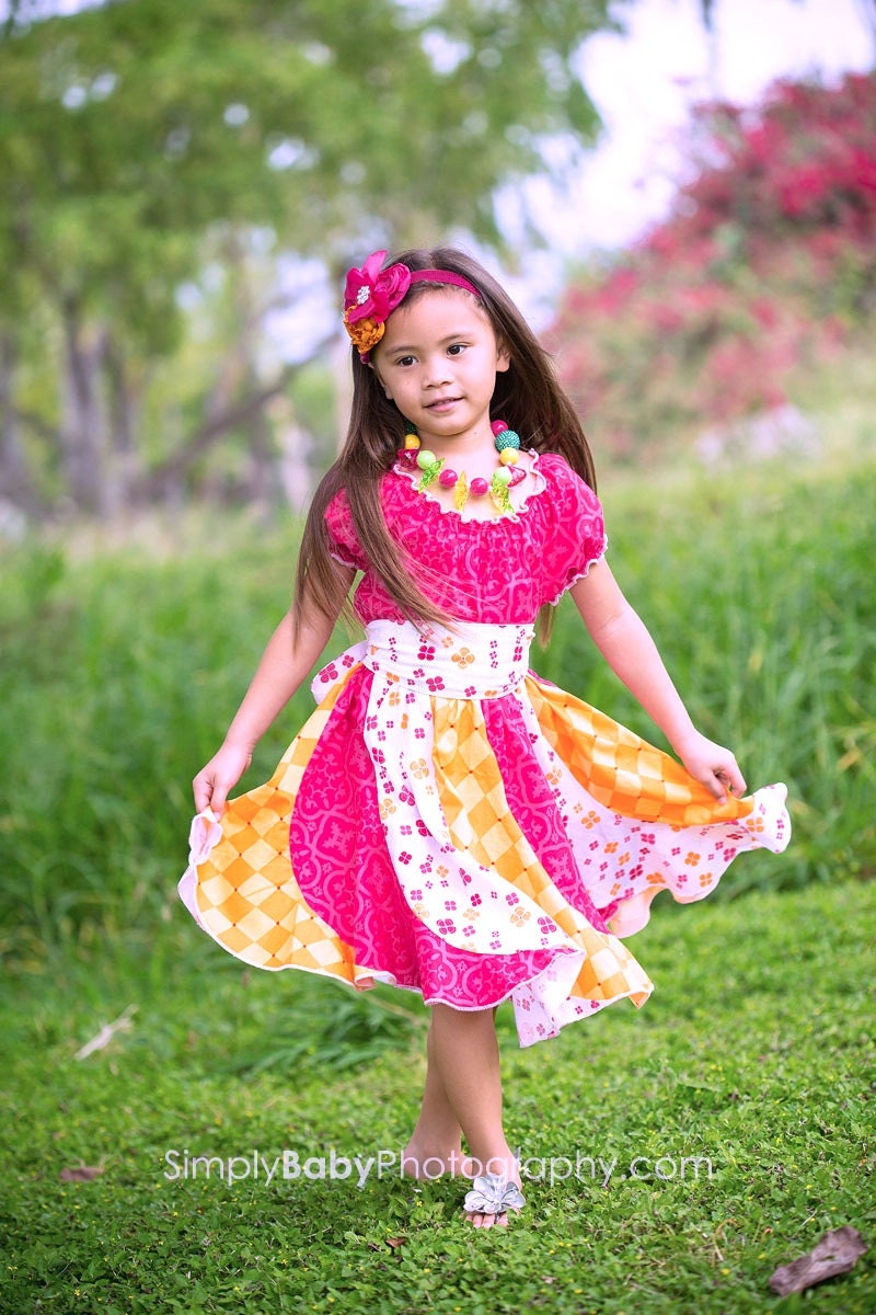 Girls Spiral Dress, Dancing Flowers, by SunLoveShirts