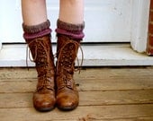 Knitted Boot Cuffs, Boot Toppers, in Pink and Taupe Brown Stripes