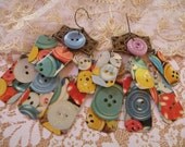 CUTE as a BUTTON vintage assemblage earrings tin charm fresh summer unusual shabby chic rustic
