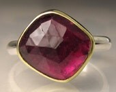 Rose Cut Pink Tourmaline Cocktail Ring - 18k Yellow Gold and Sterling Silver