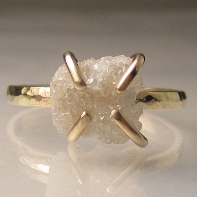 Raw White Diamond Ring in 14k Yellow Gold
