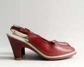 shoes 6 / sling back heels / peep toe heels / 80s 1980s red leather pumps / shoes size 6 / vintage shoes
