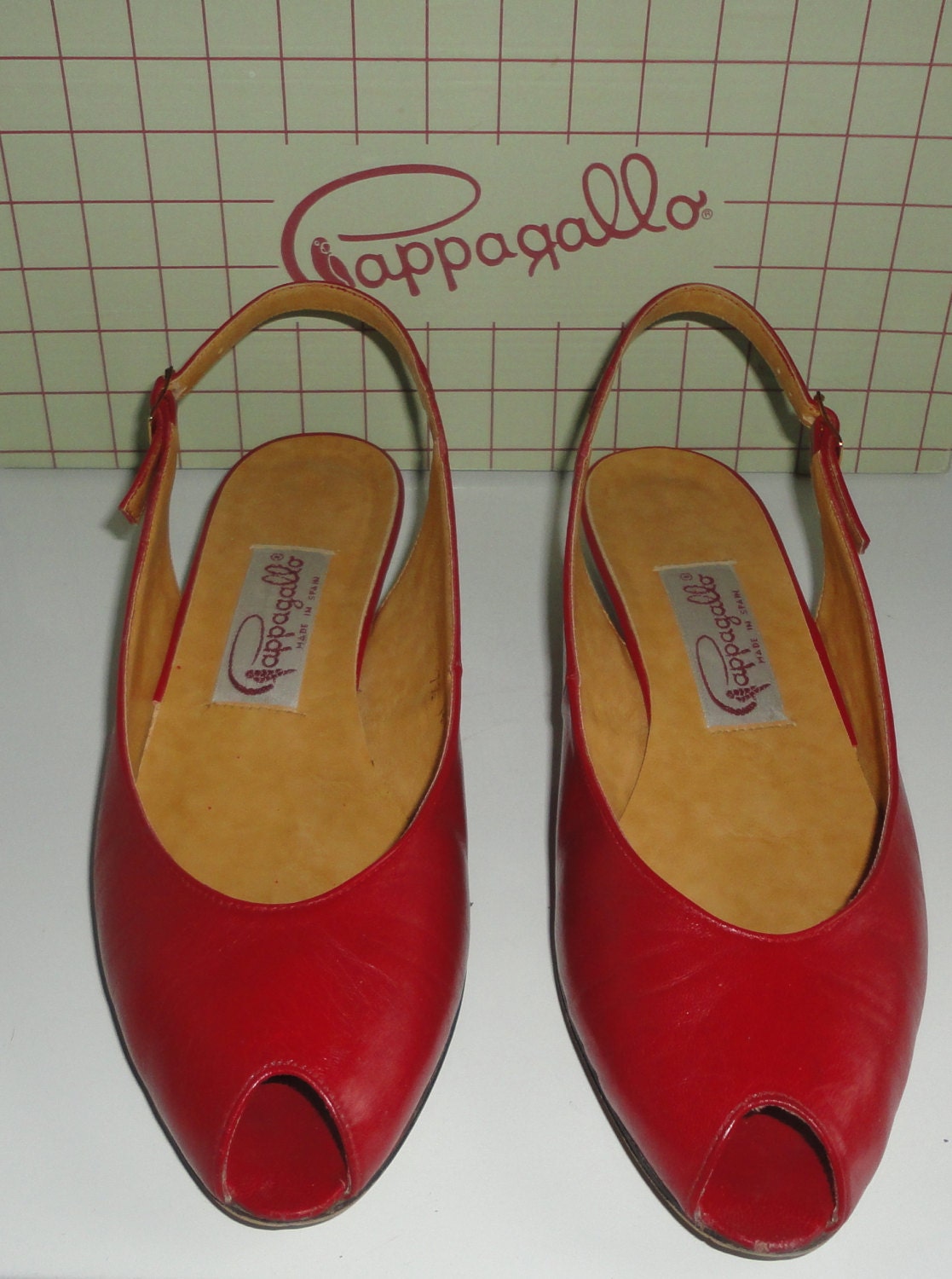 Red Peep Toe Slingback Shoes Made Spain Size Box Red Peep Toe Slingback Shoes Made Spain Size Box