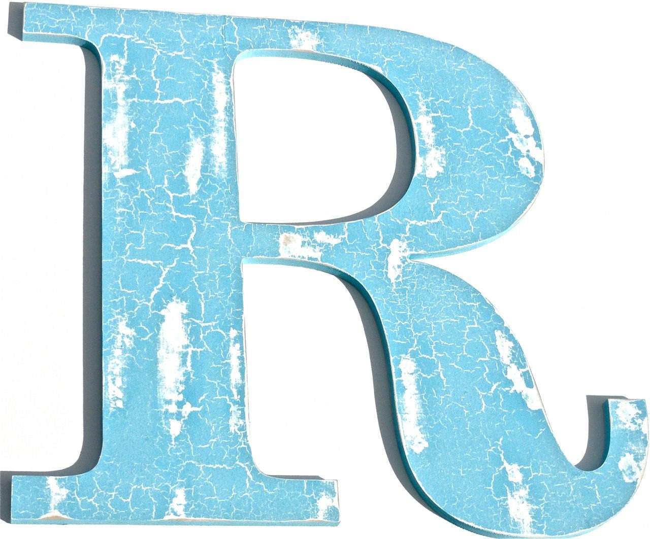 ECO SAFE...Ready for Shipping, Wooden Letter R, Wall Decorative Initials, Aquamarine, Blue, Turquoise, Shabby Chic