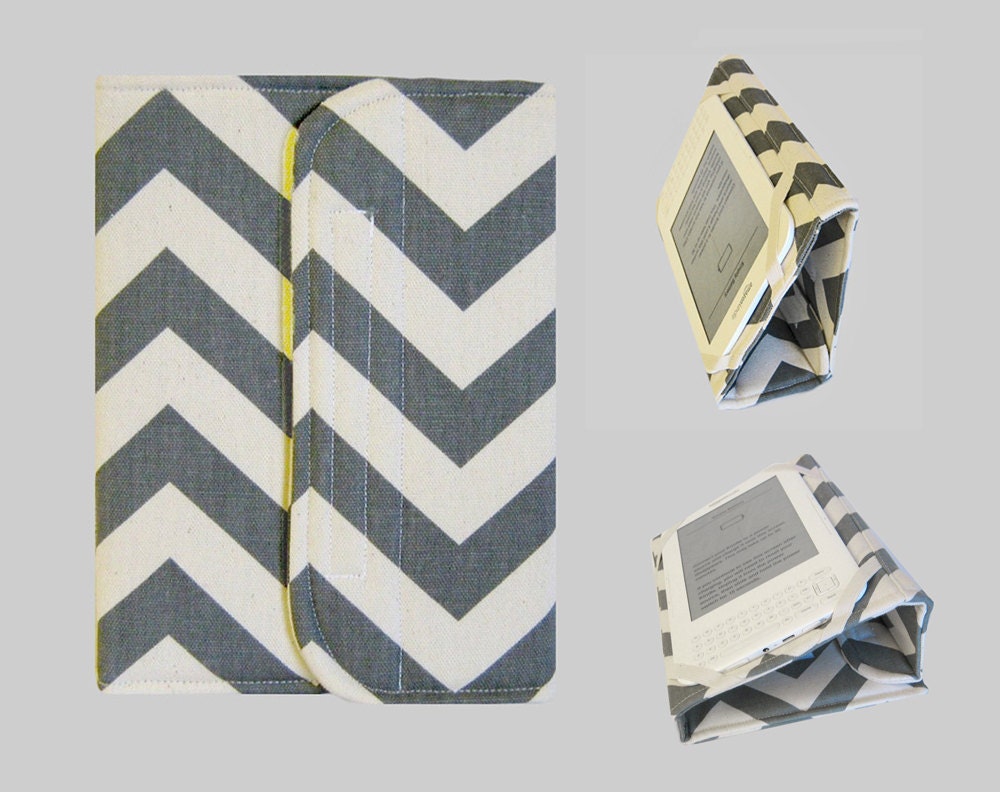 SALE Standable Kindle Fire Cover Kindle Fire HD Cover Nexus 7 Cover iPad Mini Case Nook Tablet Cover Stand Up Tablet Cover Case Chevron Gre