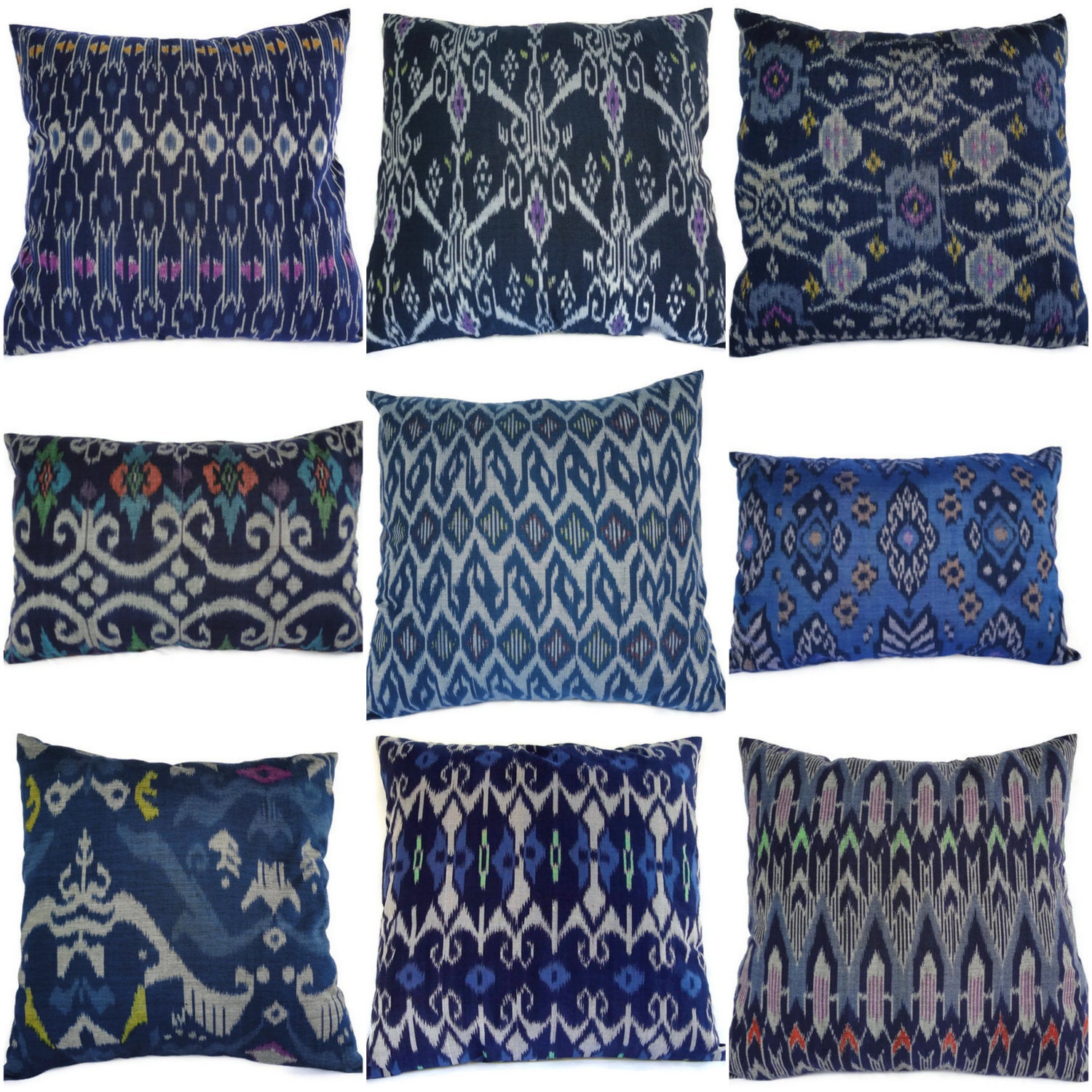 Ikat Pillow, Monaco Blue, 16x16, 12x18, Set of 9
