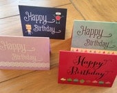 SALE - Assorted Folded Happy Birthday Cards. Unique. Fun. Assorted Set of Birthday Cards. Set of 8 Birthday Cards