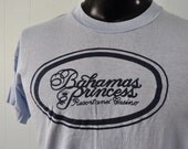 Vintage Princess Resort Casino Bahamas Tshirt Faded Powder BlueTee Sailing Boats 1980s MEDIUM