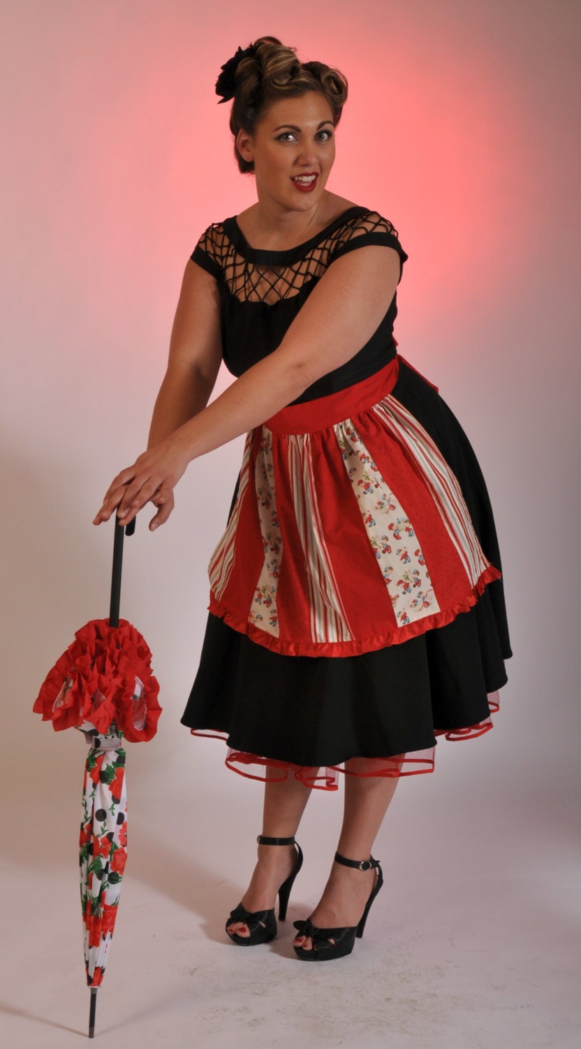 Sale/retro apron/hand pieced apron/vintage bell hops with love notes apron/fun and sassy apron