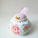 Small Pink Bird on Floral Pincushion Tuffet
