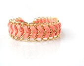 Chain Bracelet / Coral / Chevron /  Friendship bracelet