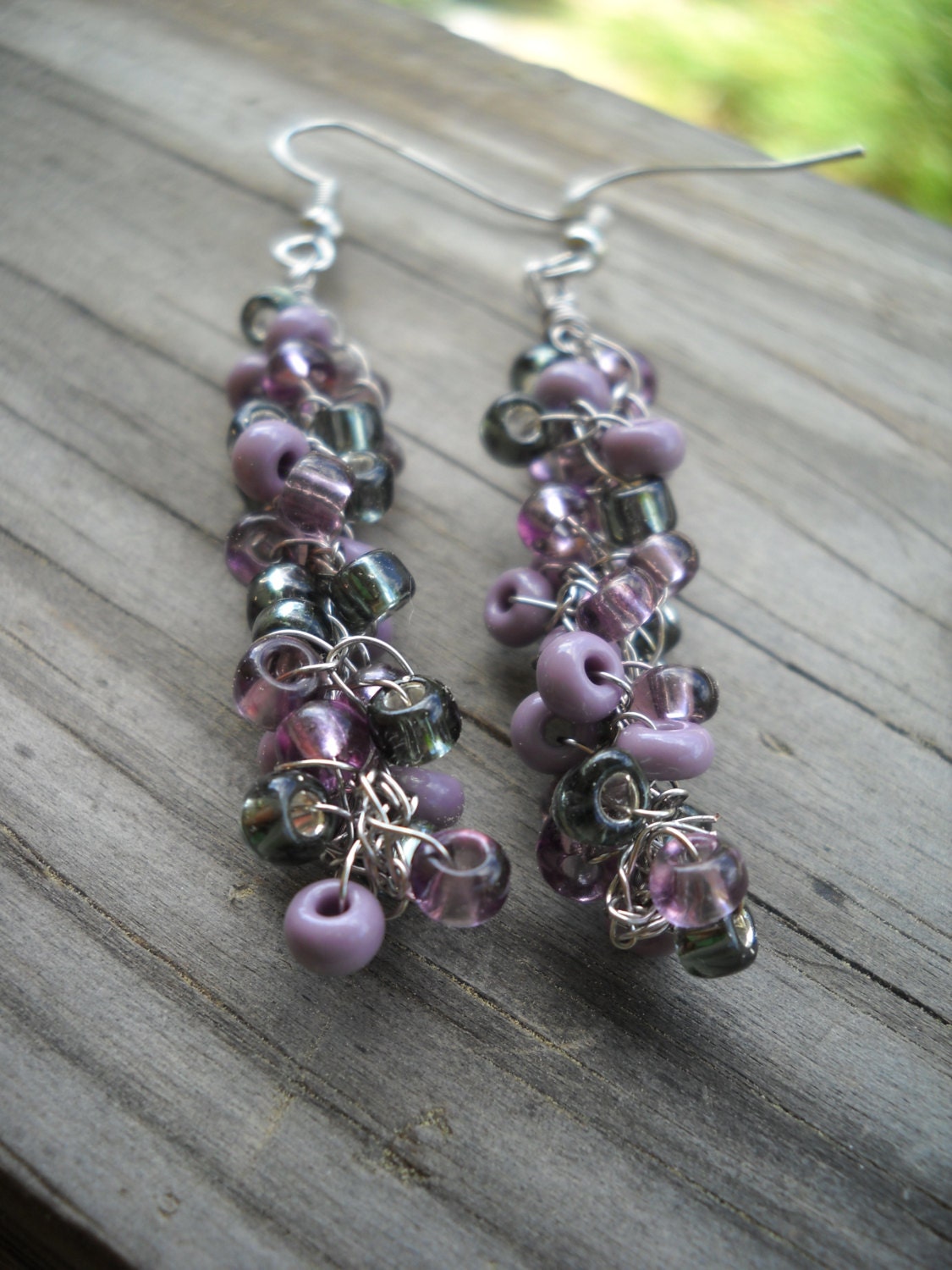 Smokey Grey and Lavender Gunmetal Beaded Crochet Earrings Set Available Many Color Options Hypoallergenic