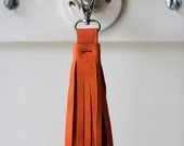 Orange leather tassel keychain, orange keychain