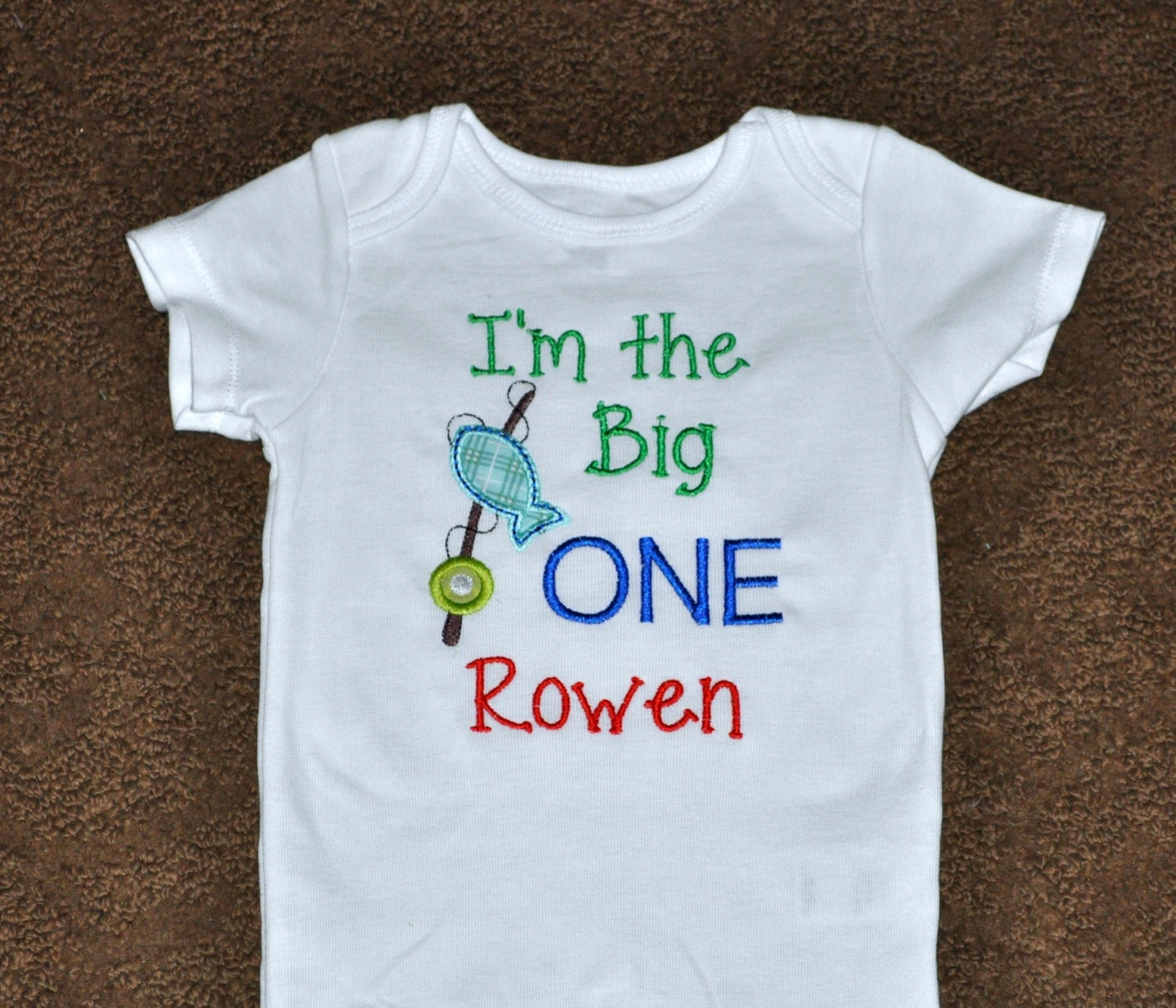Birthday Boy Outfit - Monogrammed/Personalized First Birthday BIG ONE Appliqued Onesie/Body Suit, Sizes 12 mo or 18mo