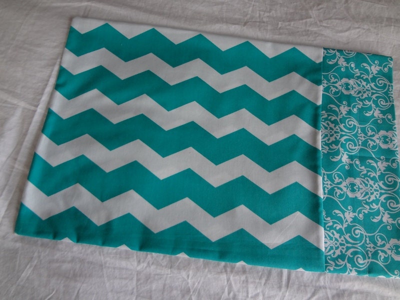 Travel Size Pillow Case -- Turquoise Chevron Pillow Case