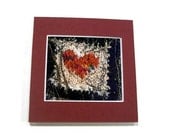 Knitted fibre heart textile art card 5" x 5"