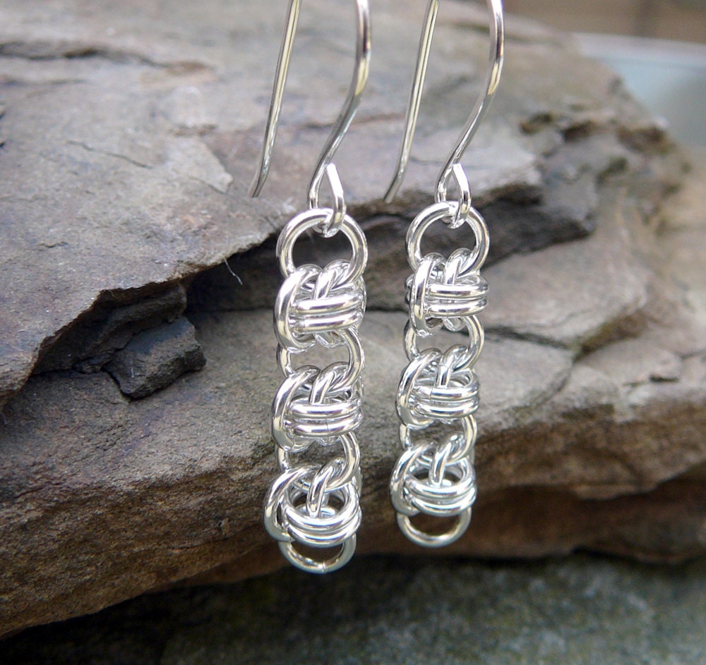 Sterling Silver Chainmaille Earrings - Silver Dangle Earrings