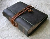 Leather Journal, 3.5"x4.5", dark forest green with rustic orange-brown tie closure, rustic journal by Dancing Grey Studio on Etsy
