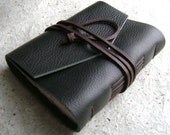 Leather Journal, 3.5"x4.5", dark forest green with dark brown tie closure, rustic journal by Dancing Grey Studio on Etsy