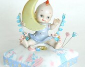Vintage Kewpie  Baby Doll Pincushion pin cushion fabric, buttons, collectible, moon, magnet