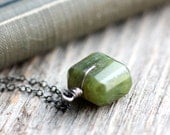 Moss Green Necklace Vesuvianite Gemstone and Sterling Silver Chain - Sorcerer's Stone, Peridot Green Woodland Summer Fashion