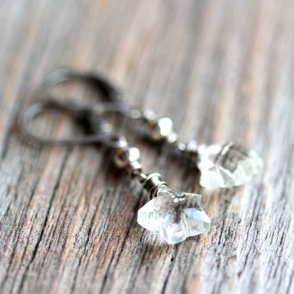 Etoile Dangle Earrings - Star Crystal Quartz and Sterling Silver Drop Earrings with Lever Back Ear Wires