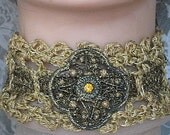 Gold Choker Crochet with Gold Ribbon and Gold Center Jewel Handmade on Etsy