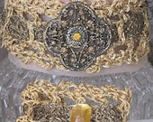 Golden Choker and Bracelet Set With Gold Yarn and Ribbon and Gold Jewels Handmade on Etsy