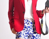 Red Virgin Wool Long Sleeves Women Suit Jacket Blazer