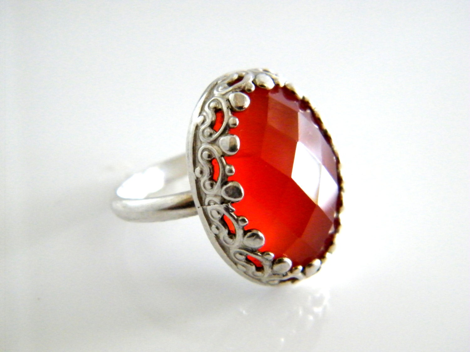 Faceted Carnelian Rose Cut Fancy cocktail ring