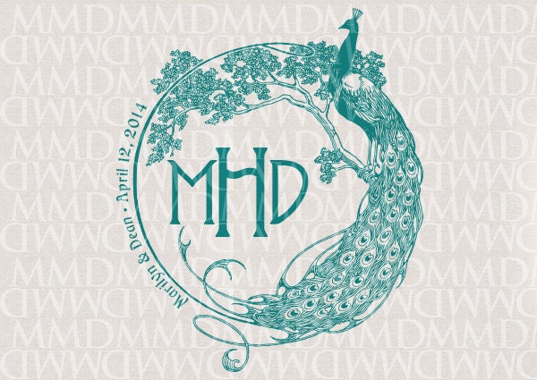 Nouveau Peacock 1910s Monogram Custom Wedding Logo