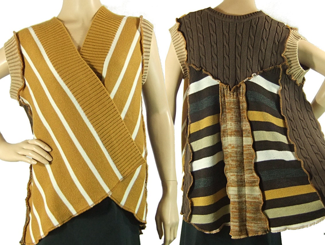 gold brown cardigan vest, wrap open style, women, tan, brown, mustard gold