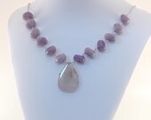 Purple Agate Necklace Choker Czech Glass Teardrop Beaded Silver