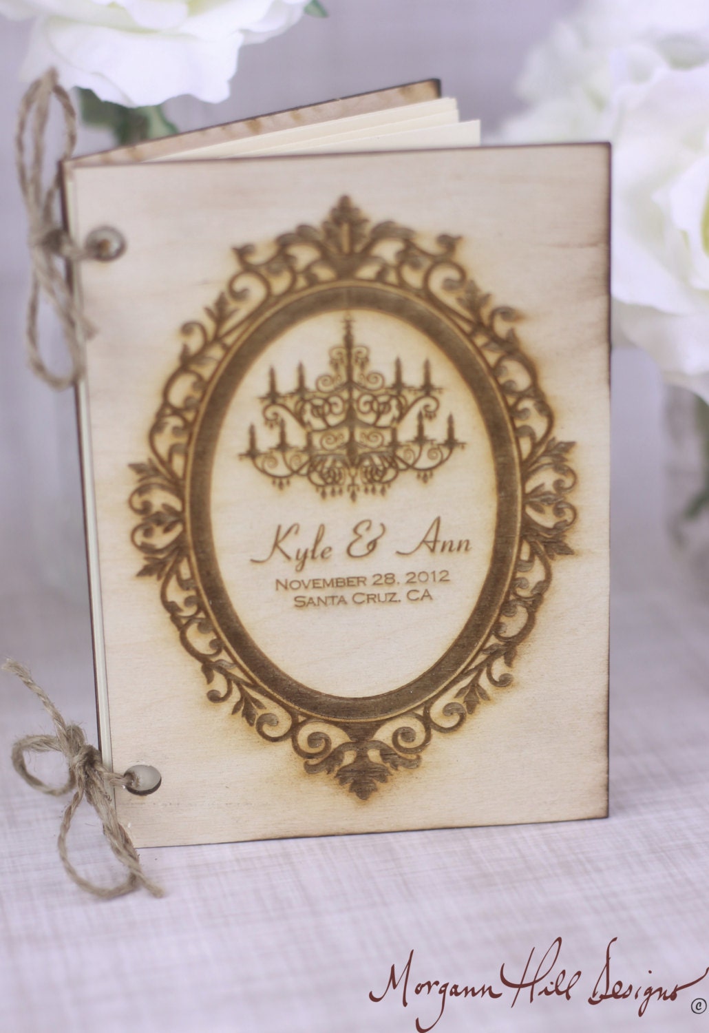 Rustic Personalized Guest Book Engraved Wood Country Wedding (Item Number 130042)