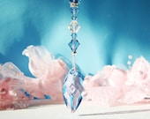 Crystal Suncatcher Rear View Mirror Charm Swarovski Aquamarine Blue Car Ornament Accessories