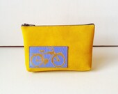 Bicycle mini clutch - periwinkle blue bike on sunny yellow : "easy rider"