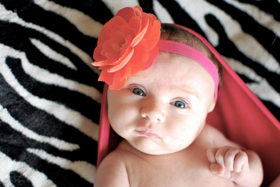 Baby headband - Infant headband - Newborn baby headband - Little girl headband - flower headband  - Pink orange headband - Session prop
