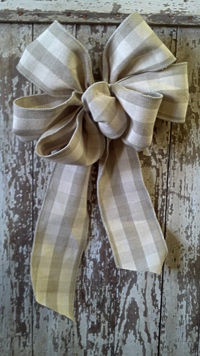 CREAM and TAN LINEN Bow wedding bow wreath bow