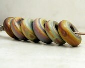 Lampwork Glass Beads Rustic Organic Rustic Slider Rings Etched Matte Raku Green Brown Purple