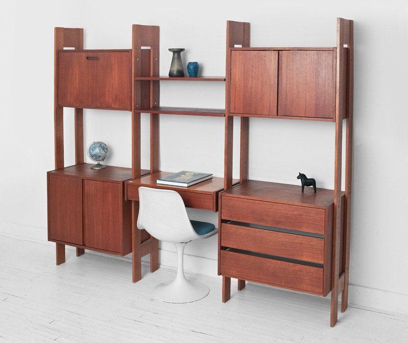On Hold Temporarily - MOVING SALE - Vintage Modular Teak Wall Unit - Mid Century, Modern, Shelving Unit, Credenza, Shelf, Desk