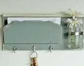 Mail Holder and Organizer Key Hooks  Mason Jar Shelf .. Schoolhouse Slate Gray