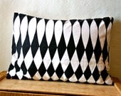 Harlequin Pillow Vintage Fabric Cotton Mod Black and White