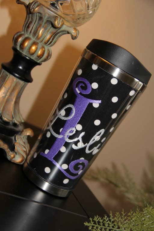 Personalized Embroidered Coffee Mug Travel Beverage Tumbler Stainless Steel LAYERED
