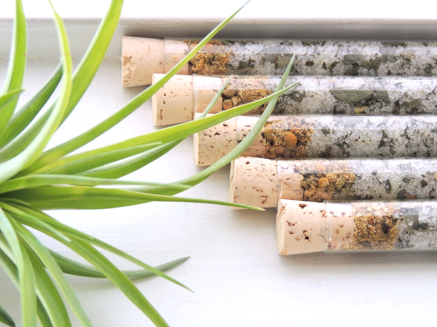 Organic & All Natural Chamomile Eucalyptus Herbal Bath Salt Test Tubes. (Thrive Bath Affirmations) Wedding, Spa, Luxury Gift Set