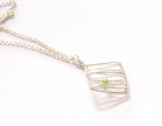 Higgs Boson pendant necklace- wire wrapped peridot and sterling silver birthstone necklace- green gemstone geek chic necklace- science gift