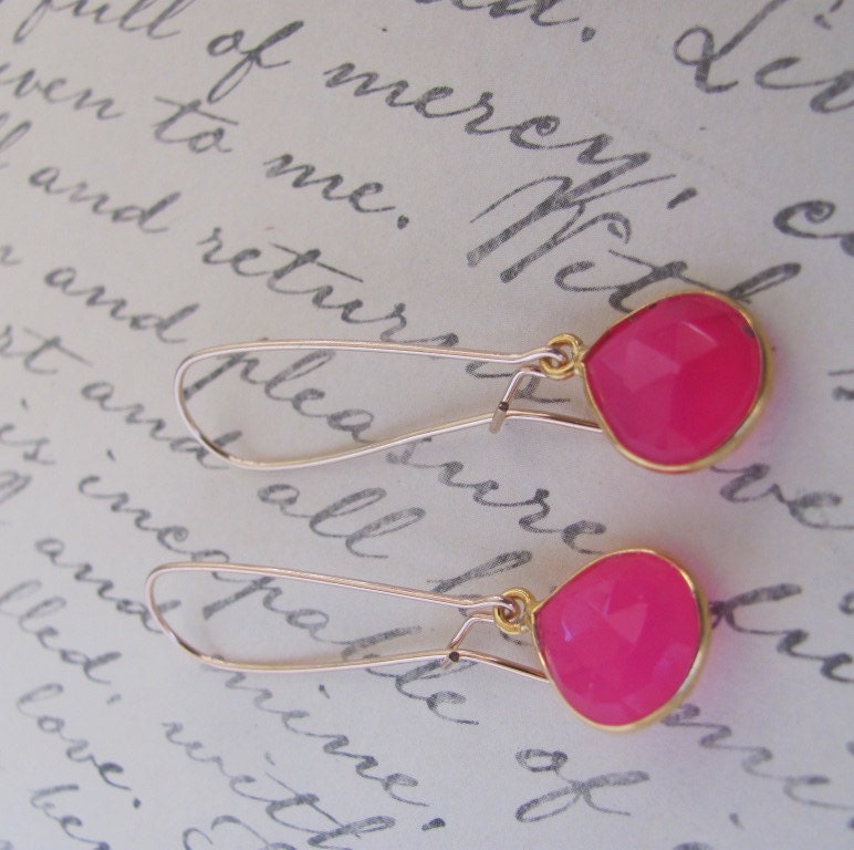 Hot Pink Earrrings on Gold