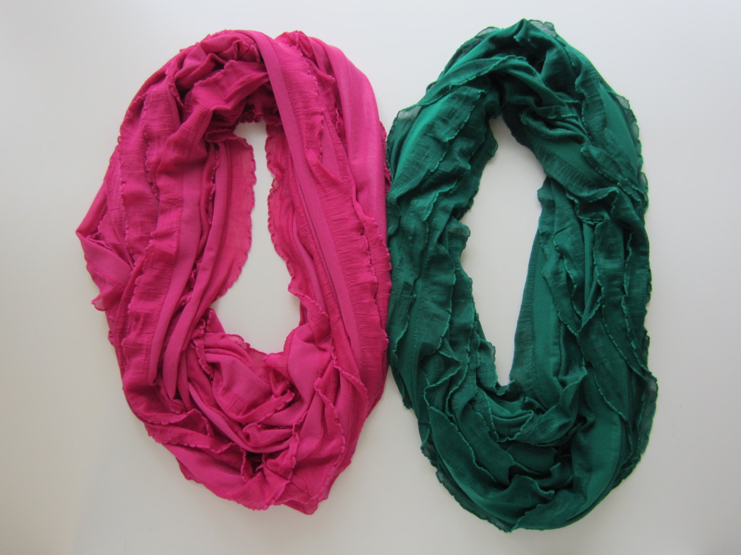 Greek DELTA ZETA Two infinity ruffle scarves Delta Zeta Rose and Green