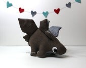 Eco Plush Stegosaurus Dinosaur in Brown Wool with Charcoal Gray Accents - Handmade with Upcycled, Recycled, & Eco Friendly Materials